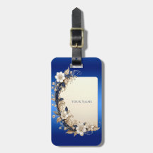 Blauw Witte Bloemversiering Bagage Label