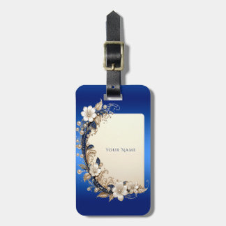Blauw Witte Bloemversiering Bagage Label