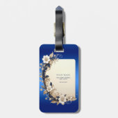 Blauw Witte Bloemversiering Bagage Label (Achterkant verticaal)