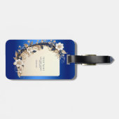 Blauw Witte Bloemversiering Bagage Label (Achterkant horizontaal)