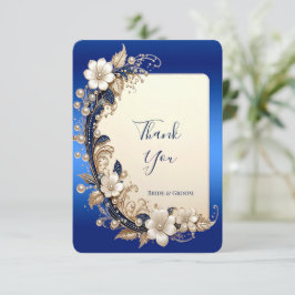 Blauw Witte Bloemversiering Bedankkaart