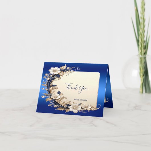 Blauw Witte Bloemversiering Bedankkaart (Voorkant)