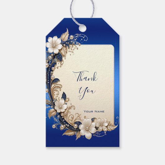Blauw Witte Bloemversiering Cadeaubijsluiter Cadeaulabel (Voorkant)
