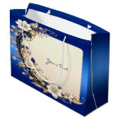 Blauw Witte Bloemversiering Cadeautas (Achterkant Gekanteld)
