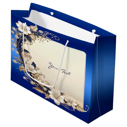Blauw Witte Bloemversiering Cadeautas (Voorkant Gekanteld)
