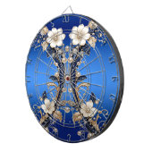 Blauw Witte Bloemversiering Dartbord (Voorkant Rechts)