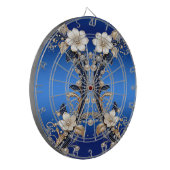 Blauw Witte Bloemversiering Dartbord (Voorkant Links)