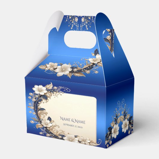Blauw Witte Bloemversiering Favor Doos Bedankdoosjes (Voorkant Zijde)
