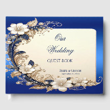 Blauw Witte Bloemversiering Gastboek
