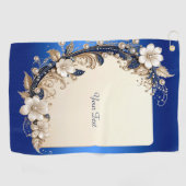 Blauw Witte Bloemversiering Golf Handdoek (Horizontaal)