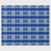 Blauw Witte Bloemversiering Inpakpapier (Vlak)