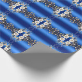 Blauw Witte Bloemversiering Inpakpapier (Hoek)