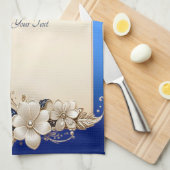 Blauw Witte Bloemversiering Keukenhanddoek (Quarter Fold)
