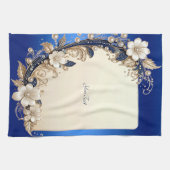 Blauw Witte Bloemversiering Keukenhanddoek (Horizontaal)