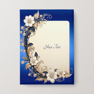 Blauw Witte Bloemversiering Knoop Button