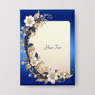 Blauw Witte Bloemversiering Knoop Button