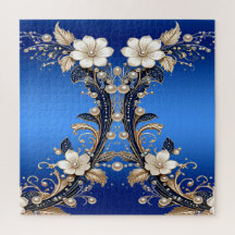 Blauw Witte Bloemversiering Legpuzzel