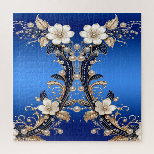 Blauw Witte Bloemversiering Legpuzzel (Verticaal)