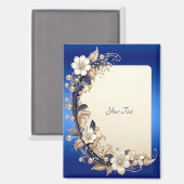 Blauw Witte Bloemversiering Magneet (Voorkant / Achterkant)