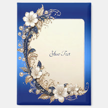 Blauw Witte Bloemversiering Magneet