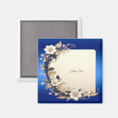 Blauw Witte Bloemversiering Magneet (Voorkant / Achterkant)