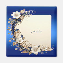 Blauw Witte Bloemversiering Magneet