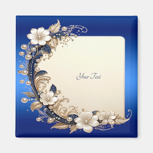 Blauw Witte Bloemversiering Magneet (Voorkant)