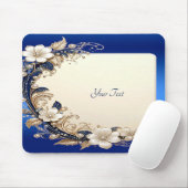 Blauw Witte Bloemversiering Muismat (Met muis)