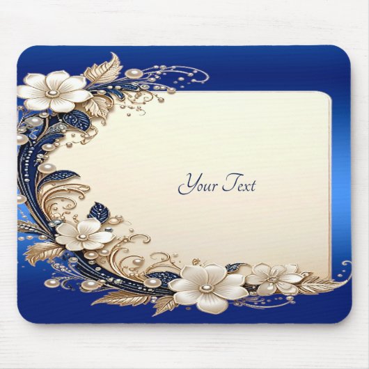Blauw Witte Bloemversiering Muismat (Voorkant)