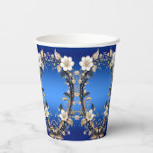 Blauw Witte Bloemversiering Papieren Bekers (Achterkant)