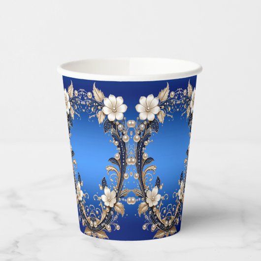 Blauw Witte Bloemversiering Papieren Bekers (Links)