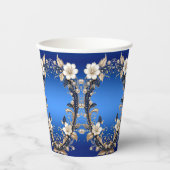 Blauw Witte Bloemversiering Papieren Bekers (Voorkant)