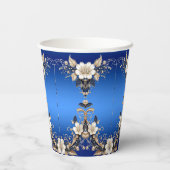 Blauw Witte Bloemversiering Papieren Bekers (Achterkant)