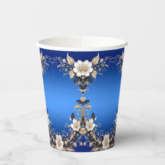 Blauw Witte Bloemversiering Papieren Bekers (Links)