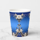Blauw Witte Bloemversiering Papieren Bekers (Voorkant)