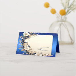 Blauw Witte Bloemversiering Plaatskaart Plaatskaartje