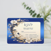 Blauw Witte Bloemversiering RSVP Kaart (Staand voorkant)