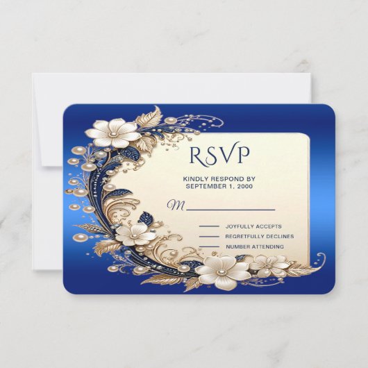 Blauw Witte Bloemversiering RSVP Kaart (Voorkant)