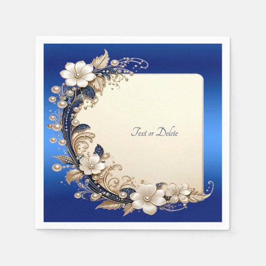Blauw Witte Bloemversiering Servet (Voorkant)