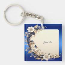 Blauw Witte Bloemversiering Sleutelhanger