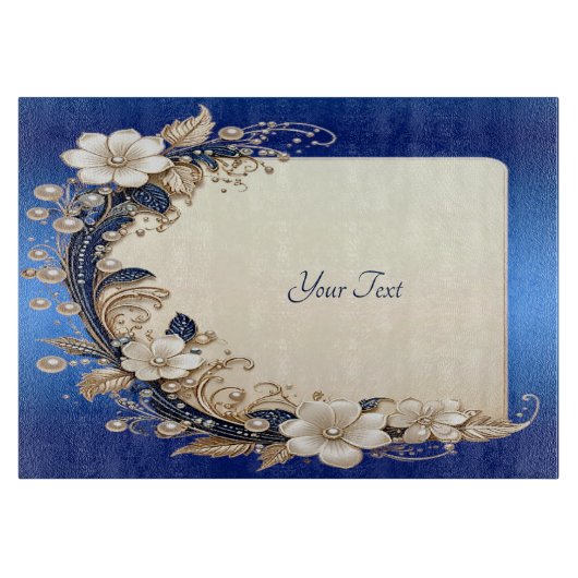 Blauw Witte Bloemversiering Snijplank (Voorkant)