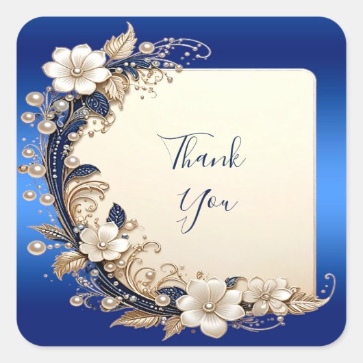 Blauw Witte Bloemversiering Sticker (Voorkant)