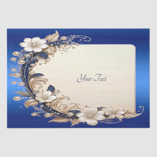Blauw Witte Bloemversiering Tissuepapier (Voorkant)