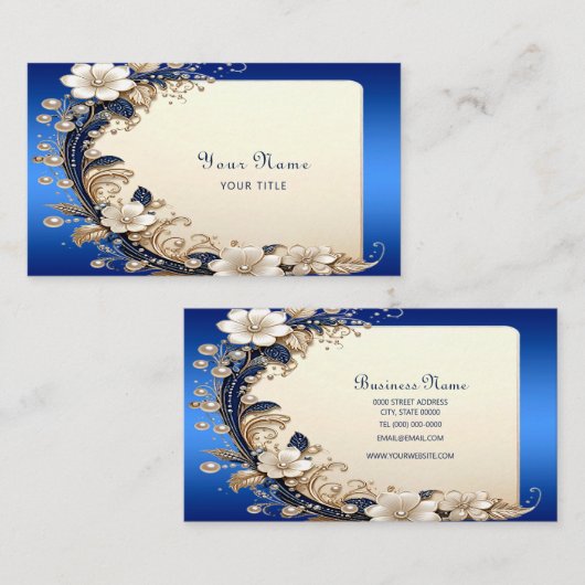 Blauw Witte Bloemversiering Visitekaartje (Voorkant / Achterkant)