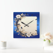 Blauw Witte Bloemversiering Wandklok (Huis)
