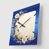 Blauw Witte Bloemversiering Wandklok (Hoek)