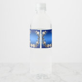 Blauw Witte Bloemversiering Waterfles Label Etiket (Achterkant)