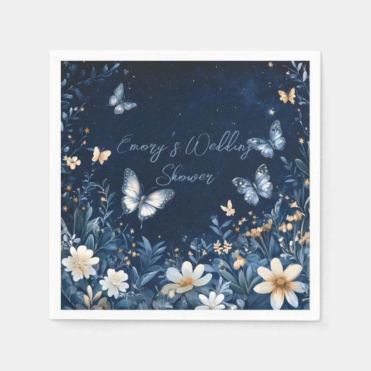 Blauw-witte Bloemvlinders Trouwdouche Servet (Voorkant)