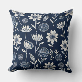 blauw-witte boho bloemen - Blok print-stijl Kussen