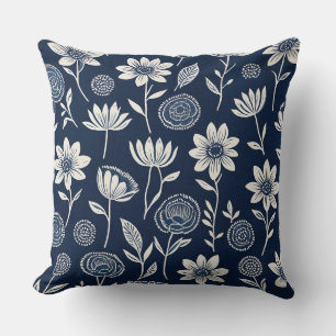 blauw-witte boho bloemen - Blok print-stijl Kussen